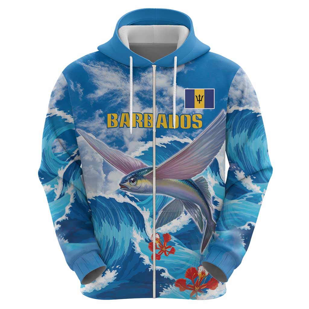 Personalized Barbados Fish Flying Hoodie With Stormy Sea Wave LT18
