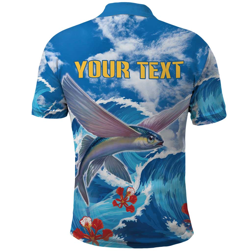 Personalized Barbados Fish Flying Polo Shirt With Stormy Sea Wave LT18