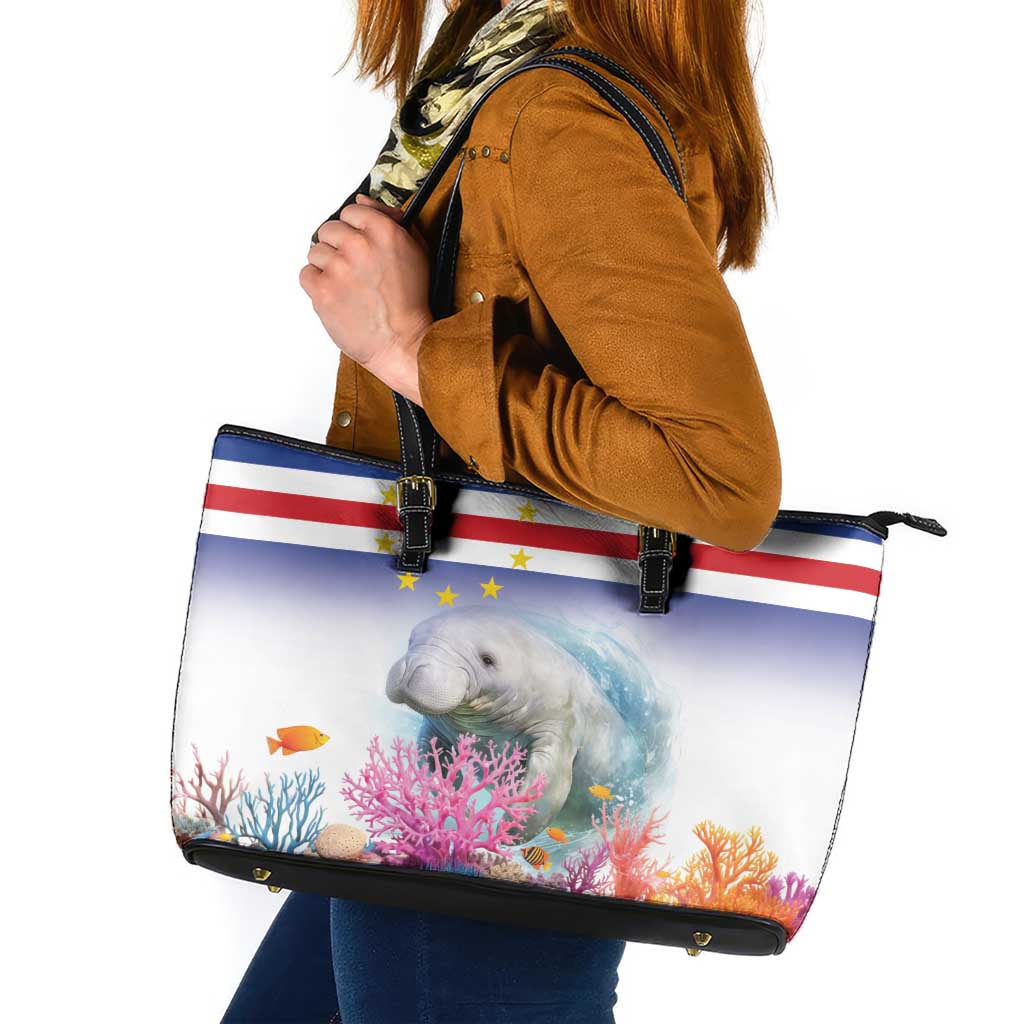 Cape Verde Manatee Leather Tote Bag Coral Reef With Flag Style LT18