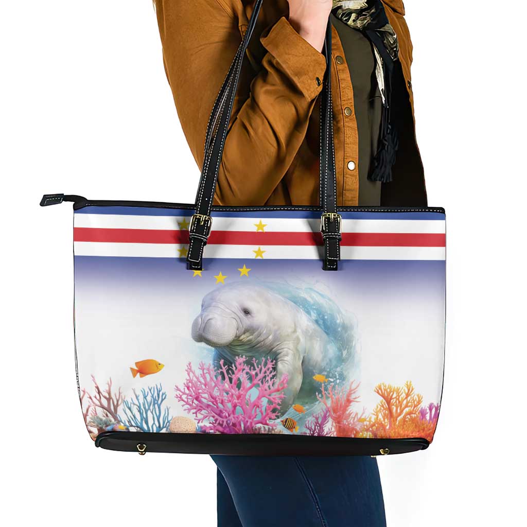 Cape Verde Manatee Leather Tote Bag Coral Reef With Flag Style LT18