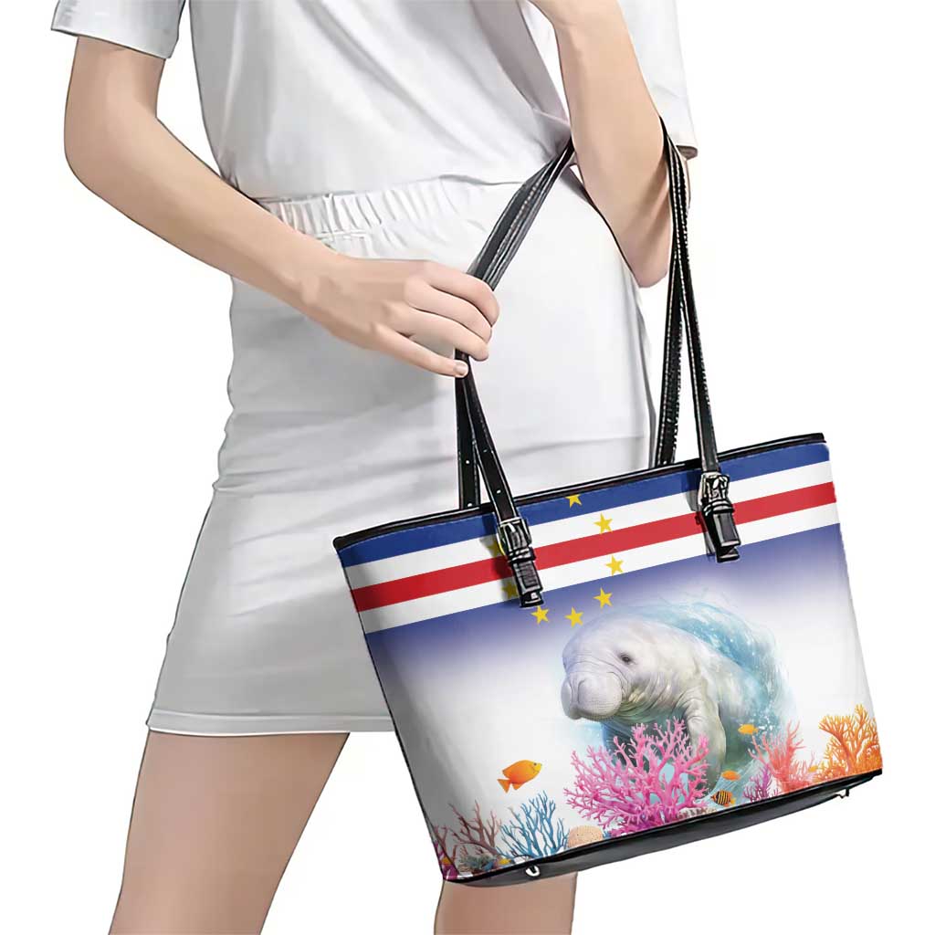 Cape Verde Manatee Leather Tote Bag Coral Reef With Flag Style LT18