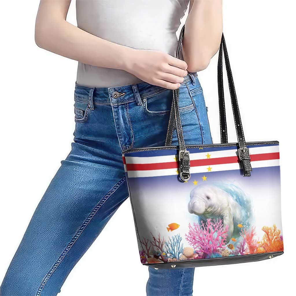 Cape Verde Manatee Leather Tote Bag Coral Reef With Flag Style LT18