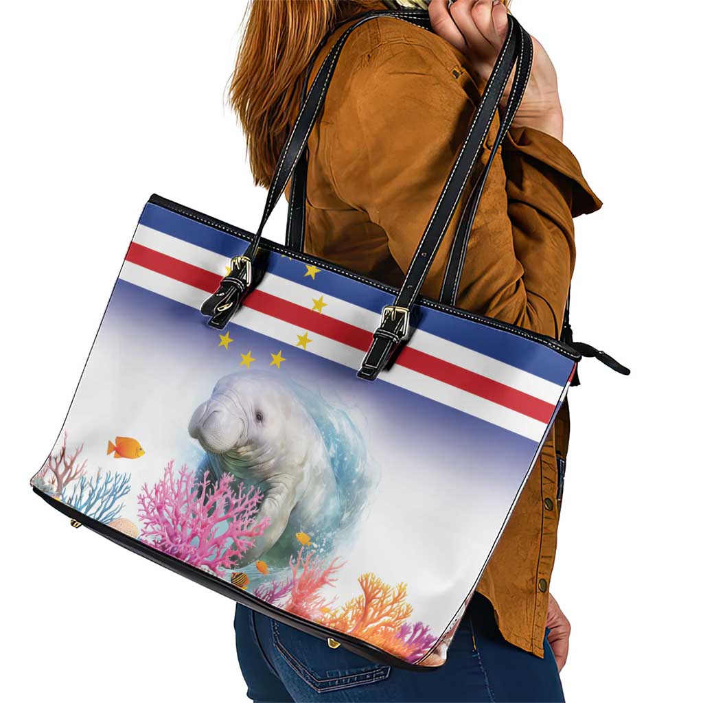 Cape Verde Manatee Leather Tote Bag Coral Reef With Flag Style LT18