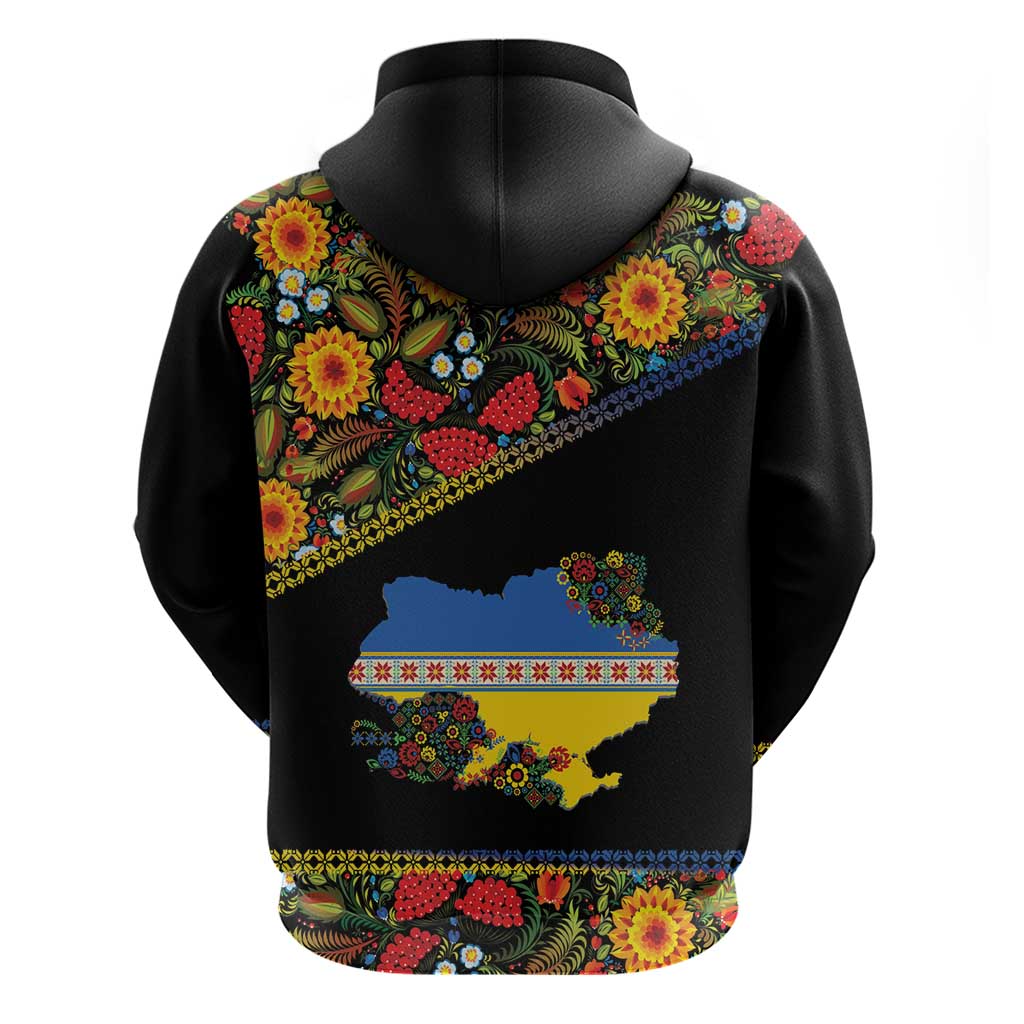 Petrykivka Ukrainian Folk Pattern Hoodie Golden Trident With Map LT18