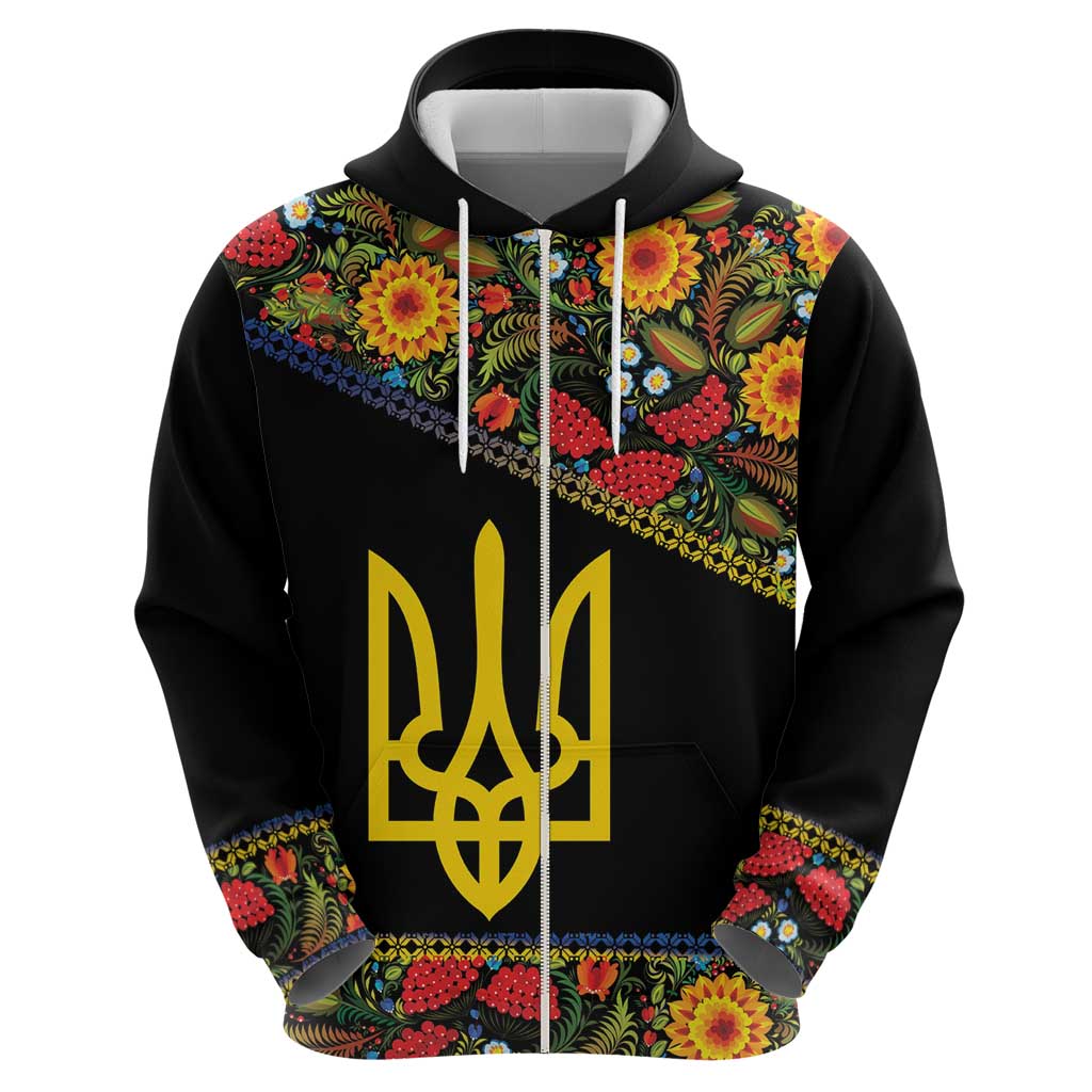 Petrykivka Ukrainian Folk Pattern Hoodie Golden Trident With Map LT18