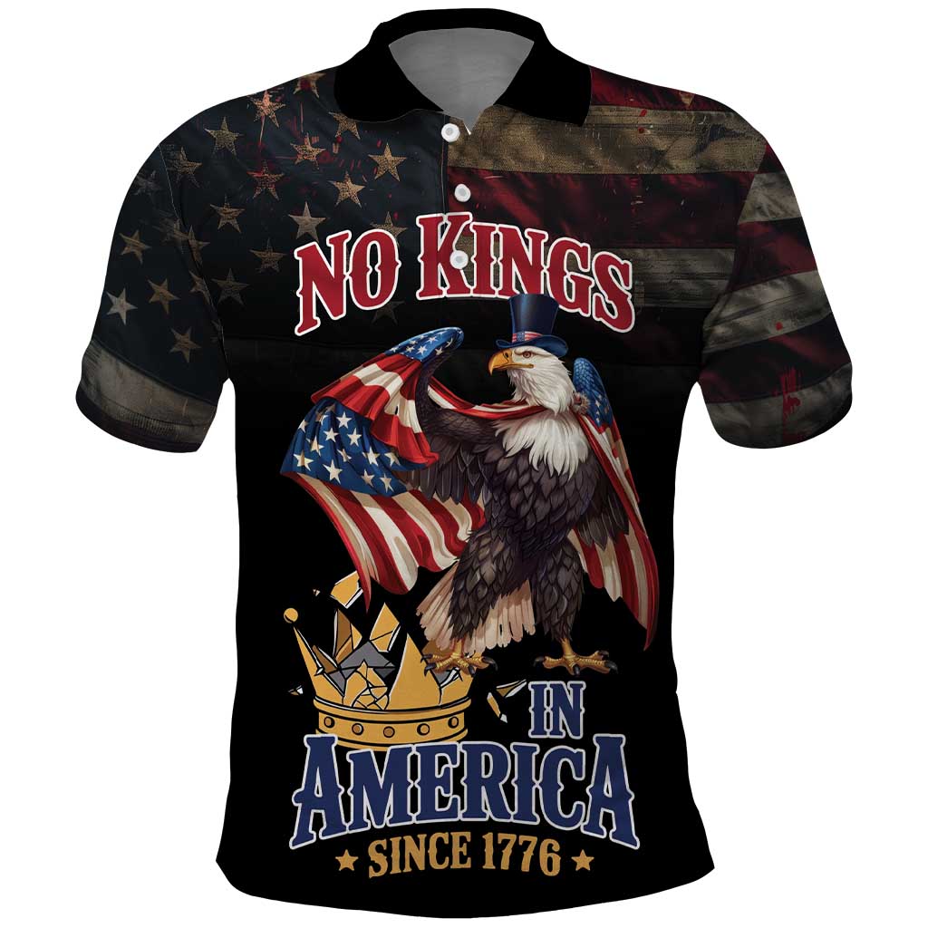 No Kings In America Since 1776 Polo Shirt Eagle Crushing Crown LT18