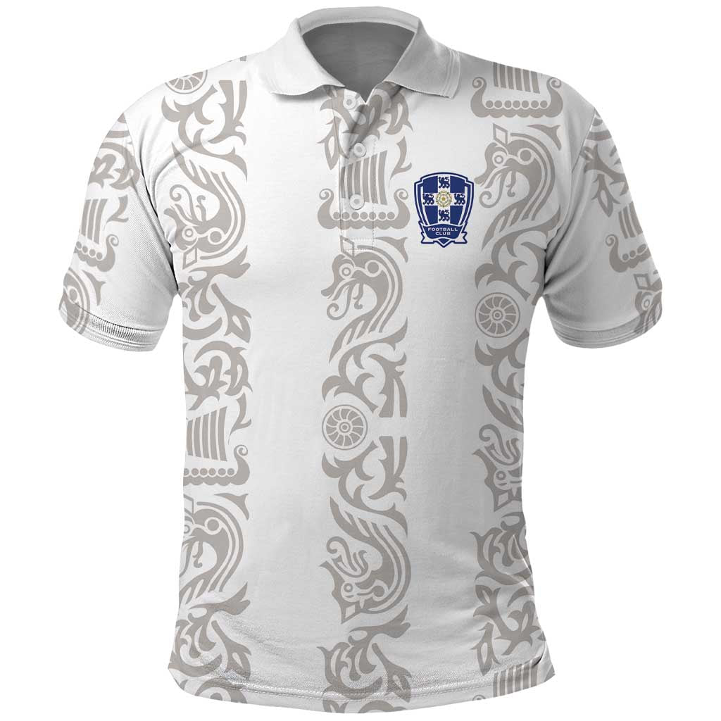 Custom York Minstrel Spirit Polo Shirt Norse Viking Pattern White Version LT18