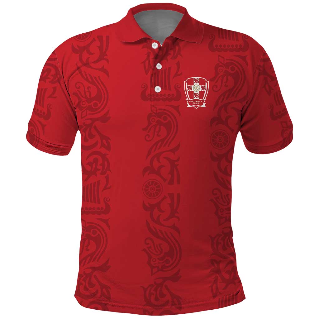 Custom York Minstrel Spirit Polo Shirt Norse Viking Pattern Red Version LT18
