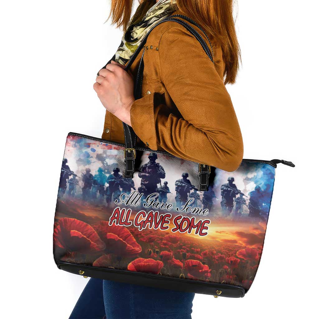 USA Veterans Day Leather Tote Bag All Gave Some With Poppy Patterns LT18