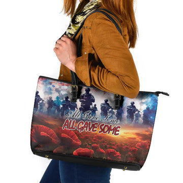 USA Veterans Day Leather Tote Bag All Gave Some With Poppy Patterns LT18