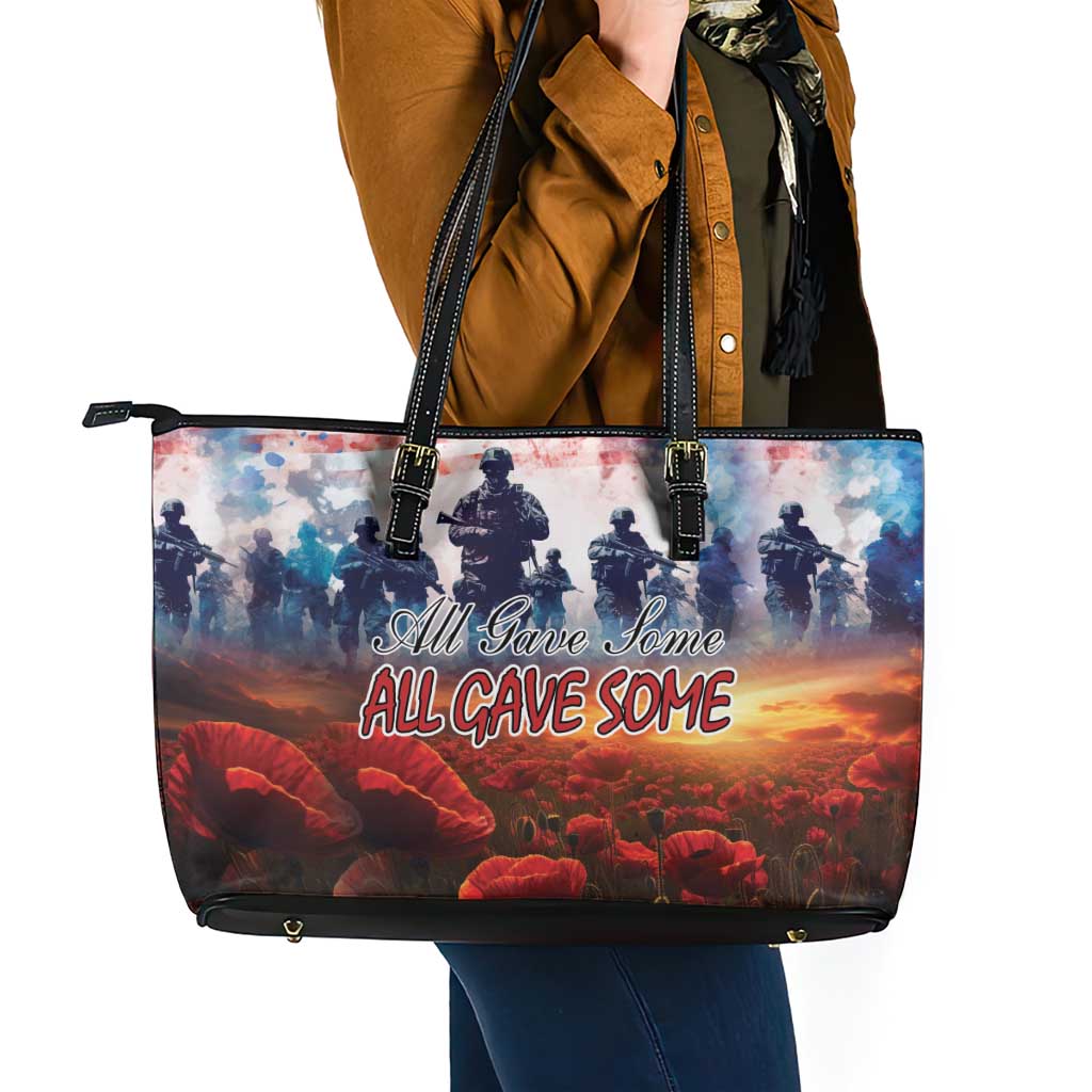 USA Veterans Day Leather Tote Bag All Gave Some With Poppy Patterns LT18