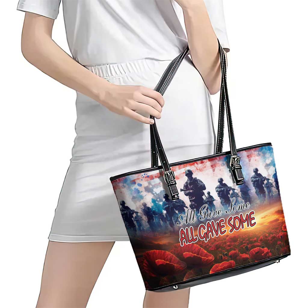 USA Veterans Day Leather Tote Bag All Gave Some With Poppy Patterns LT18