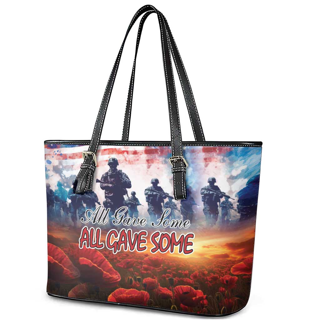 USA Veterans Day Leather Tote Bag All Gave Some With Poppy Patterns LT18