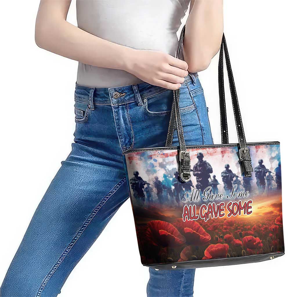 USA Veterans Day Leather Tote Bag All Gave Some With Poppy Patterns LT18