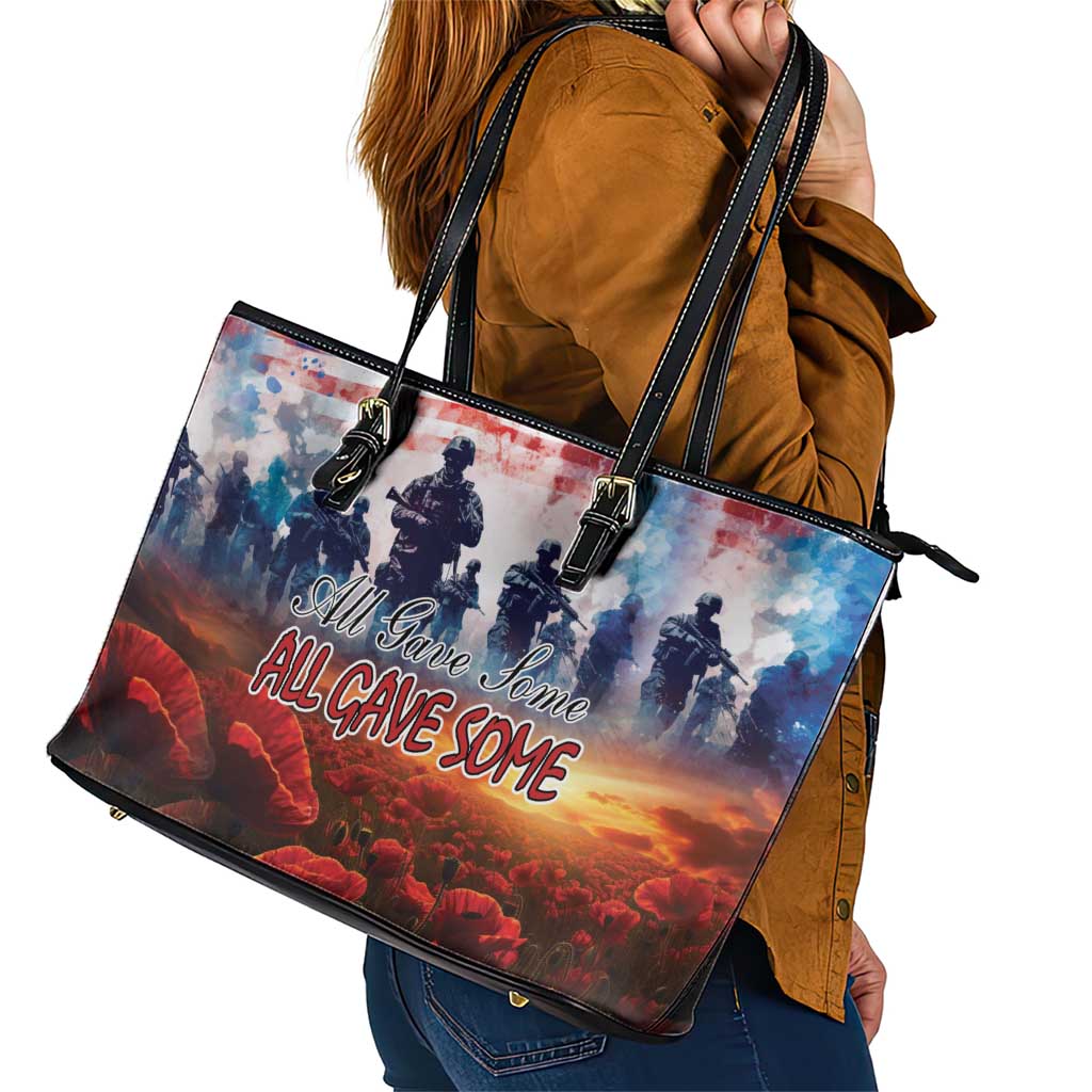 USA Veterans Day Leather Tote Bag All Gave Some With Poppy Patterns LT18