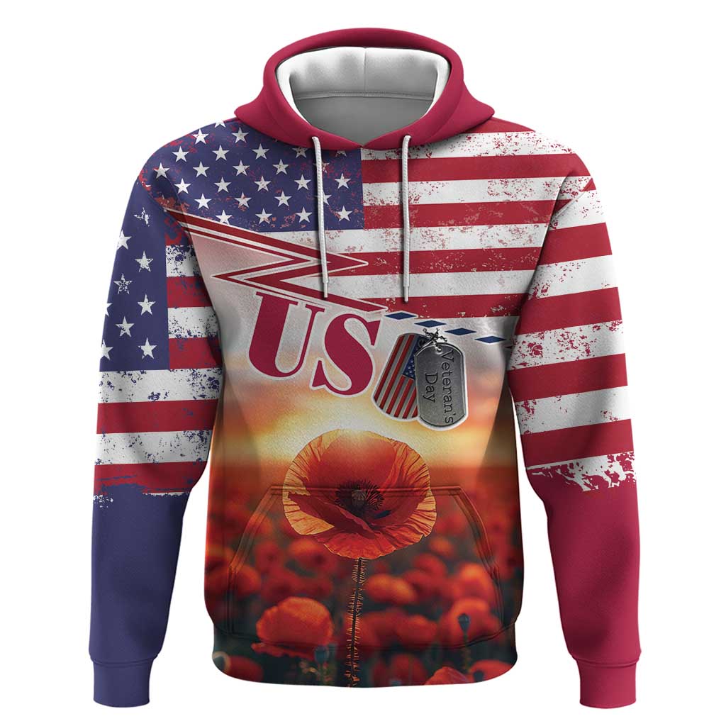 USA Veterans Day Hoodie Poppy Flowers With Flag Grunge LT18