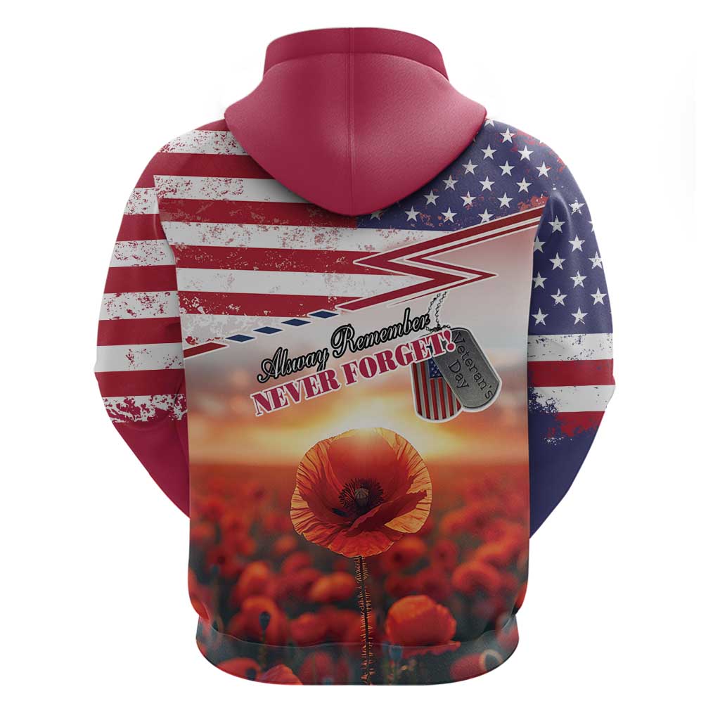 USA Veterans Day Hoodie Poppy Flowers With Flag Grunge LT18