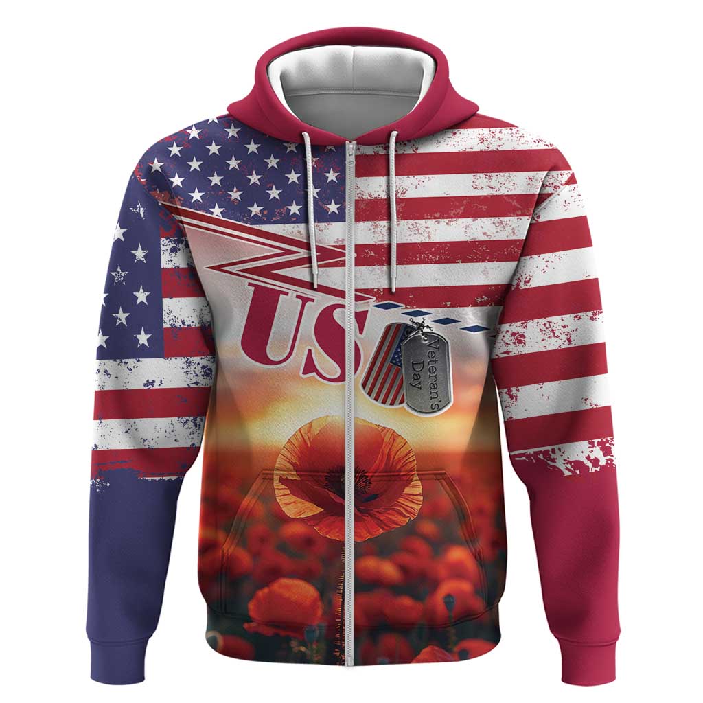 USA Veterans Day Hoodie Poppy Flowers With Flag Grunge LT18