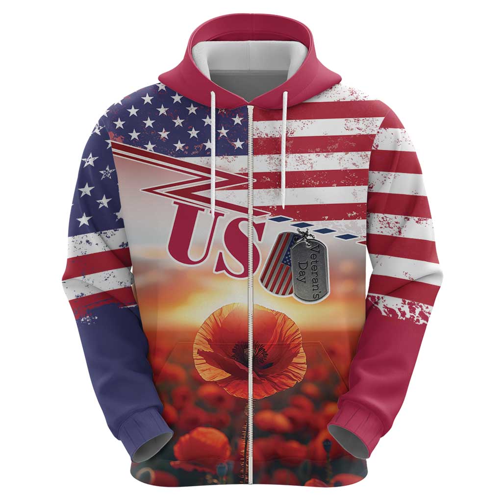 USA Veterans Day Hoodie Poppy Flowers With Flag Grunge LT18