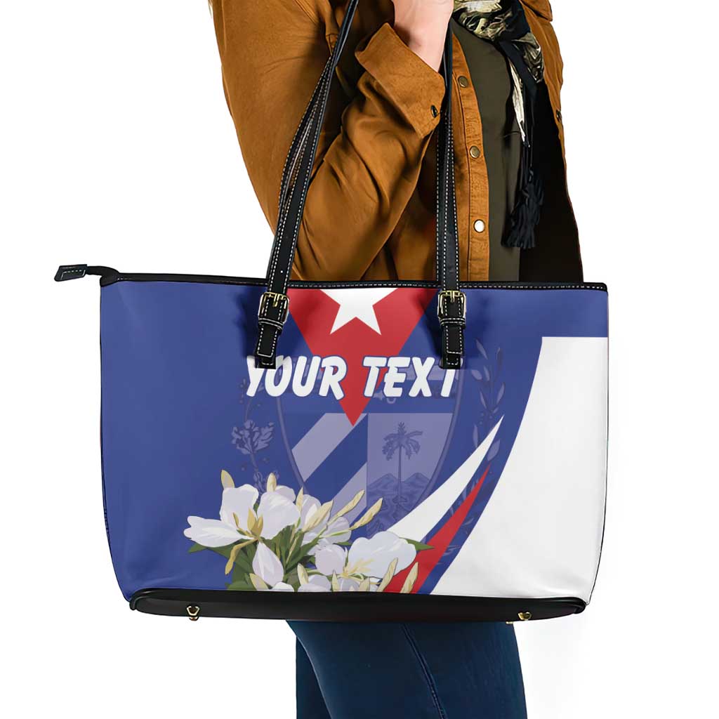 Personalized Cuba Hedychium Coronarium Leather Tote Bag With Coat Of Arms LT18