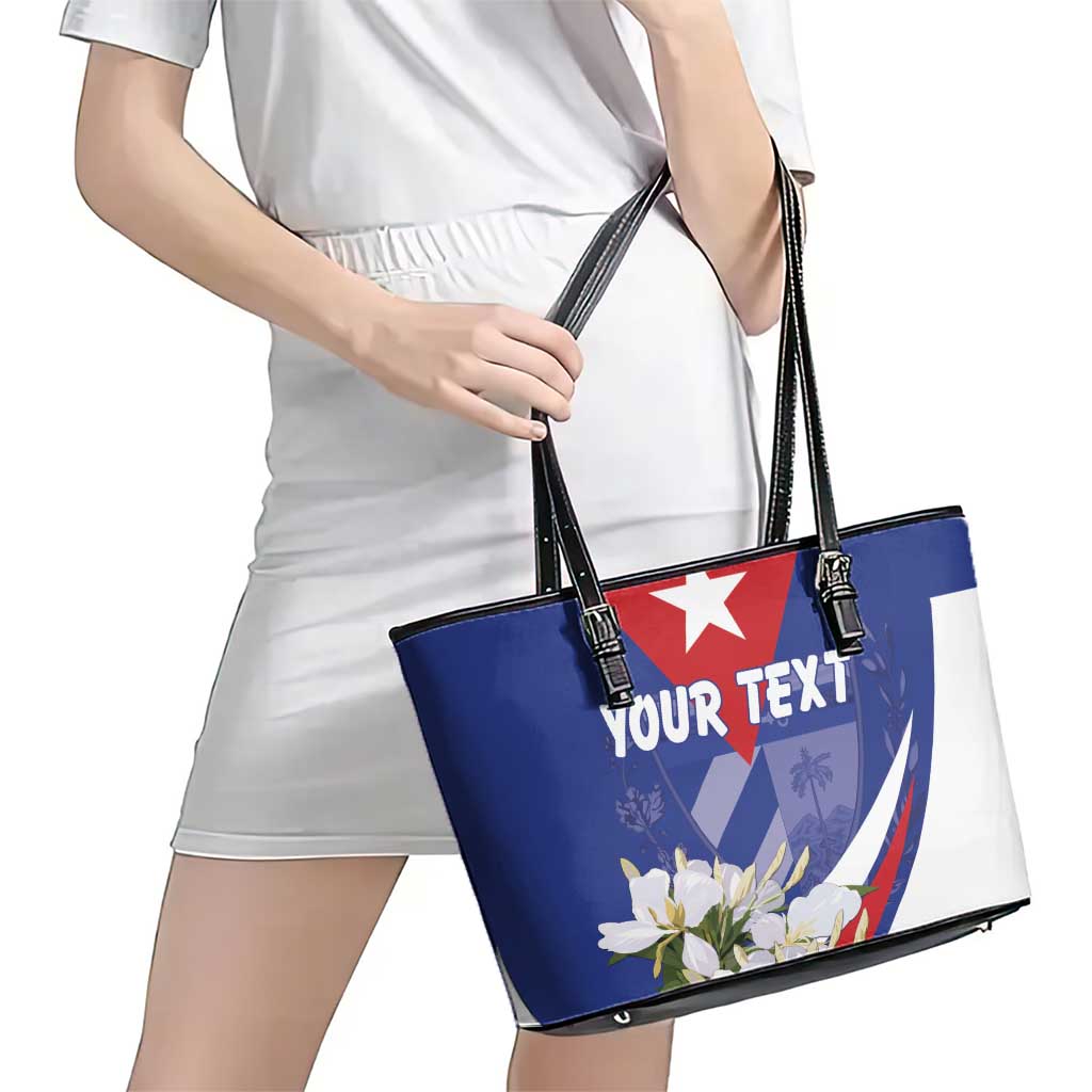 Personalized Cuba Hedychium Coronarium Leather Tote Bag With Coat Of Arms LT18