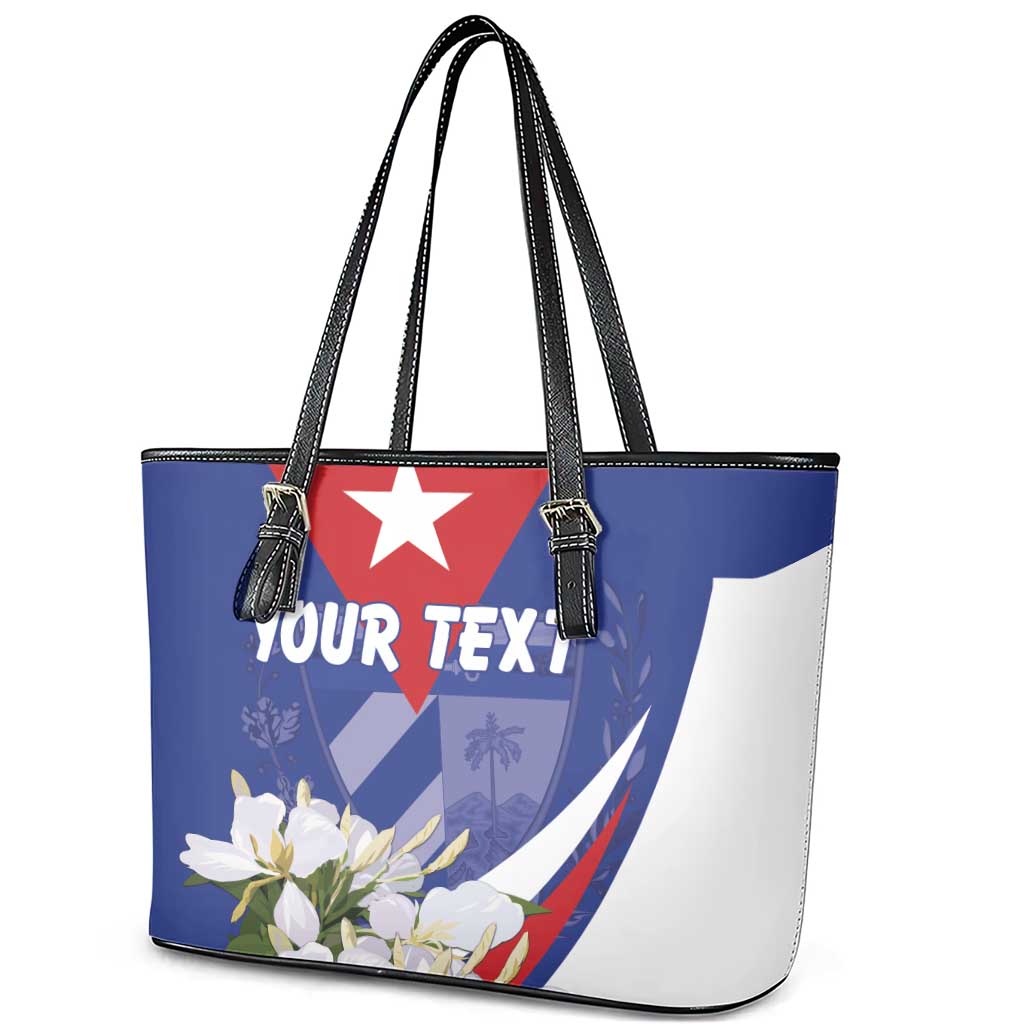 Personalized Cuba Hedychium Coronarium Leather Tote Bag With Coat Of Arms LT18