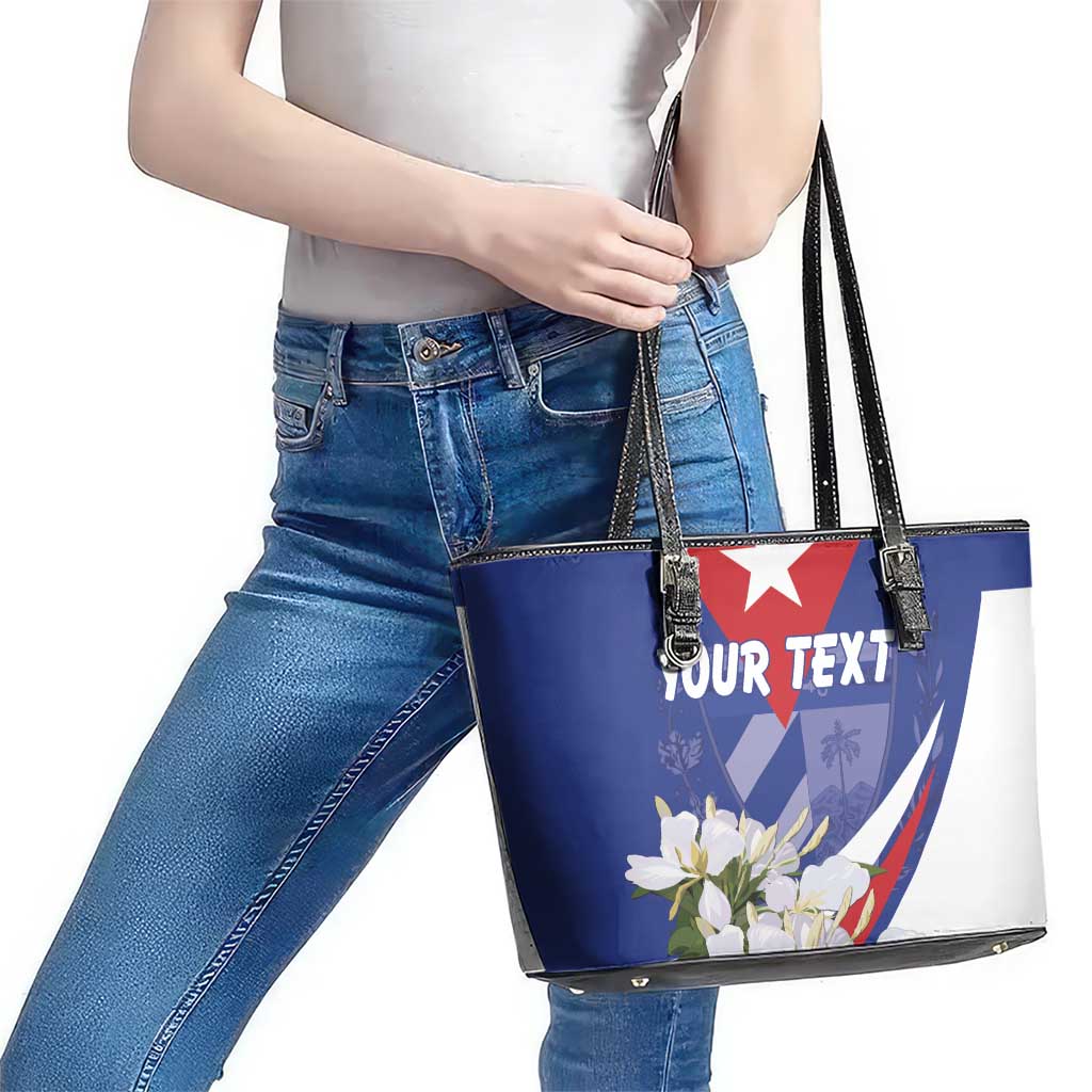 Personalized Cuba Hedychium Coronarium Leather Tote Bag With Coat Of Arms LT18