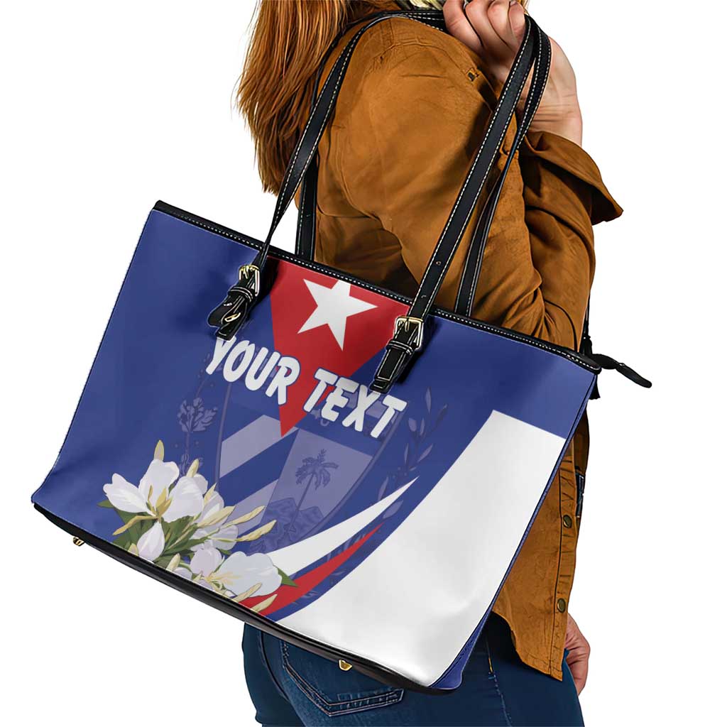Personalized Cuba Hedychium Coronarium Leather Tote Bag With Coat Of Arms LT18