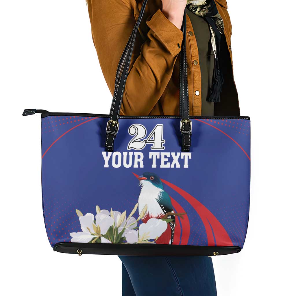 Custom Cuba Independence Day 1868 Leather Tote Bag Tocororo With White Mariposa LT18