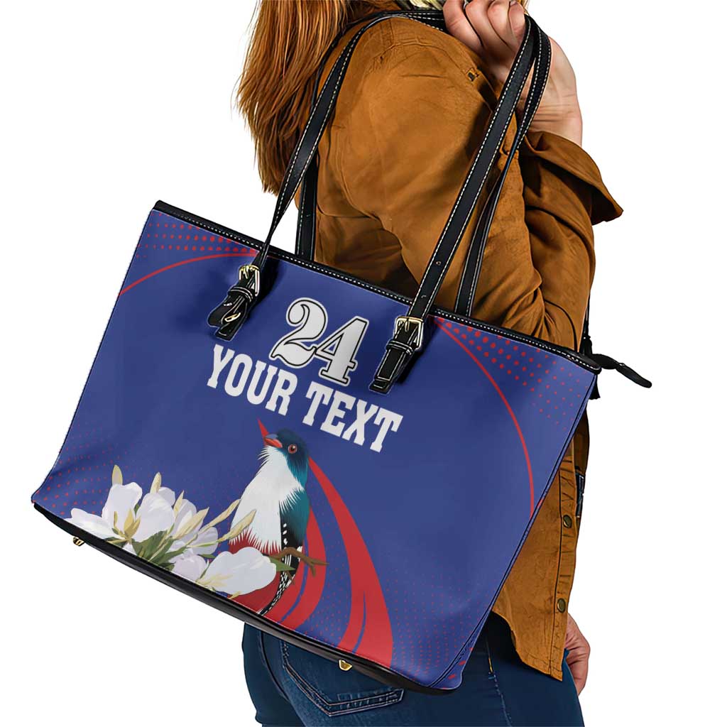 Custom Cuba Independence Day 1868 Leather Tote Bag Tocororo With White Mariposa LT18
