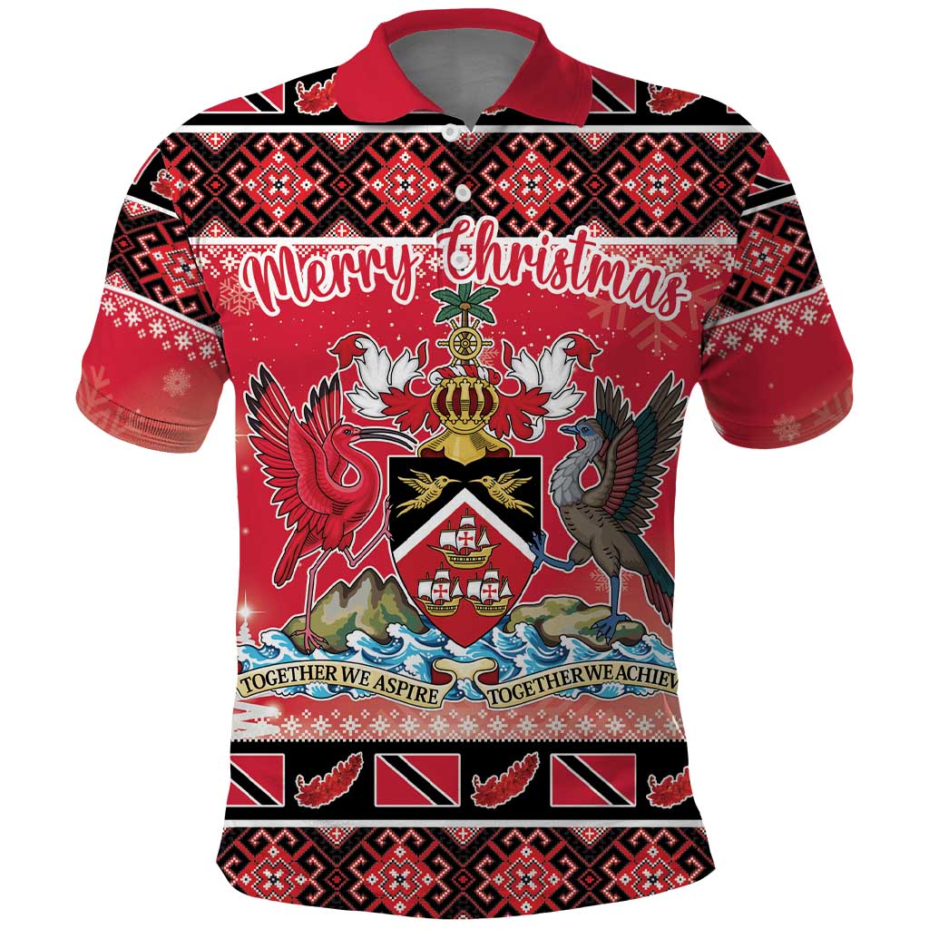 Personalized Trinidad and Tobago Christmas Polo Shirt Coat Of Arms Seamless Pattern LT18