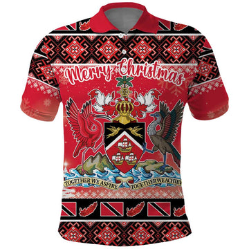 Personalized Trinidad and Tobago Christmas Polo Shirt Coat Of Arms Seamless Pattern LT18