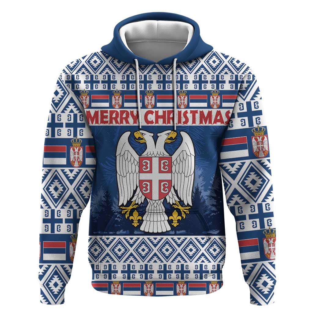 Personalized Serbia Christmas Hoodie Coat Of Arms - Blue Version LT18