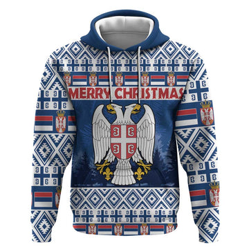 Personalized Serbia Christmas Hoodie Coat Of Arms - Blue Version LT18
