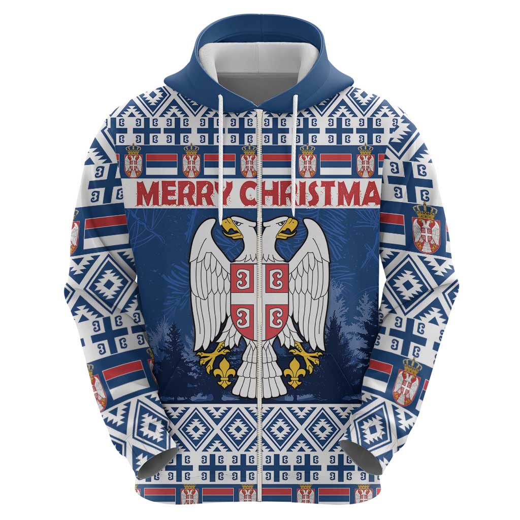 Personalized Serbia Christmas Hoodie Coat Of Arms - Blue Version LT18