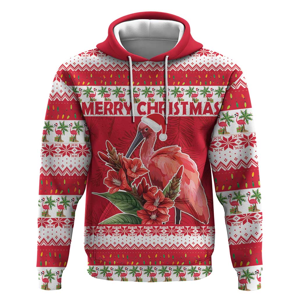 Personalized Trinidad and Tobago Christmas Hoodie Scarlet Ibis with Chaconia Flowers LT18