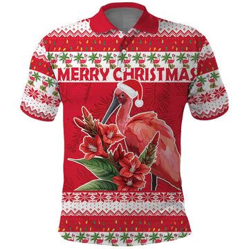 Personalized Trinidad and Tobago Christmas Polo Shirt Scarlet Ibis with Chaconia Flowers LT18