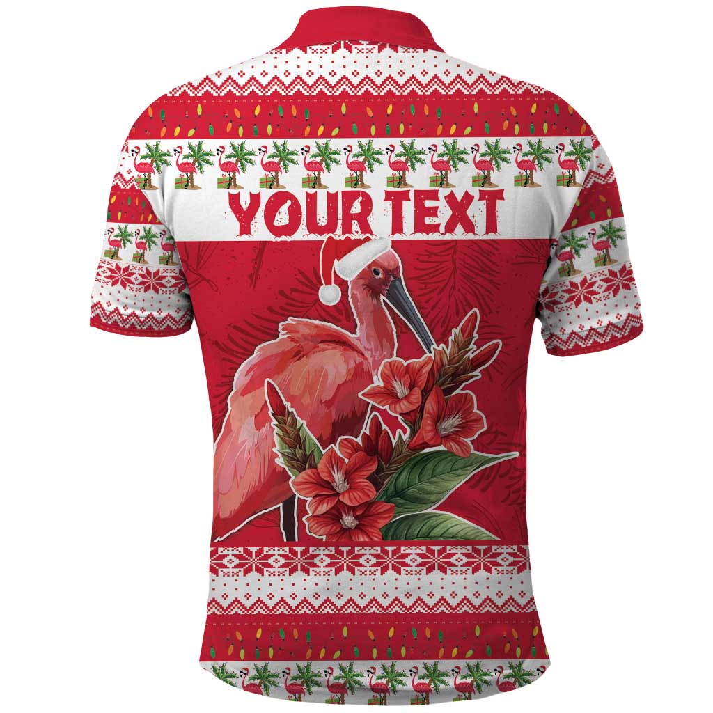 Personalized Trinidad and Tobago Christmas Polo Shirt Scarlet Ibis with Chaconia Flowers LT18