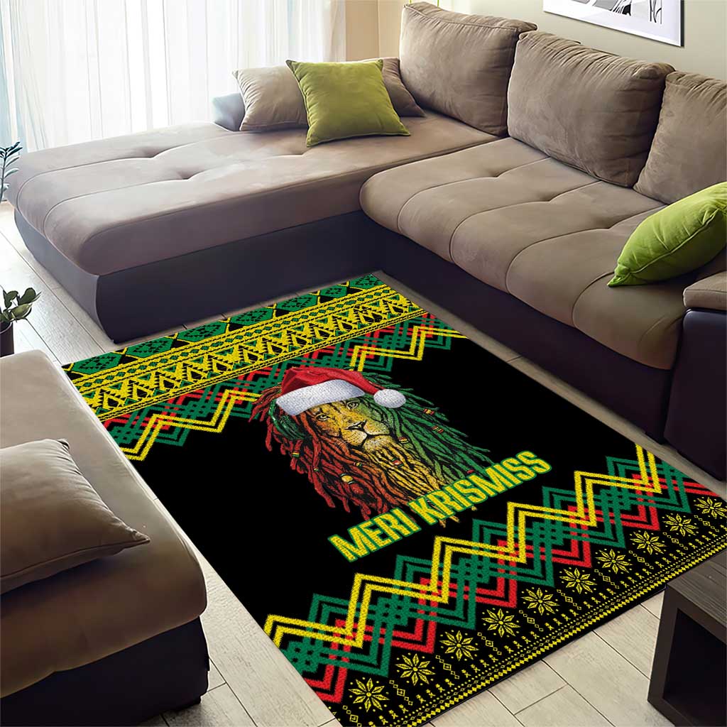 Black Jamaican Christmas Area Rug Reggae Lion With Kente Pattern LT18