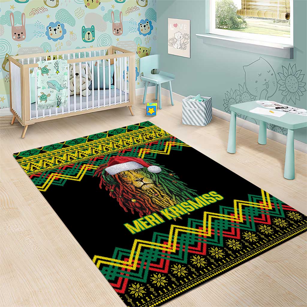 Black Jamaican Christmas Area Rug Reggae Lion With Kente Pattern LT18