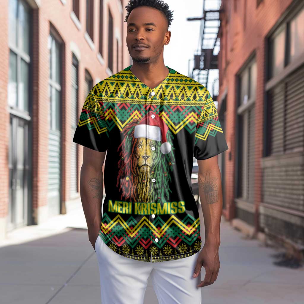 Black Jamaican Christmas Baseball Jersey Reggae Lion With Kente Pattern LT18