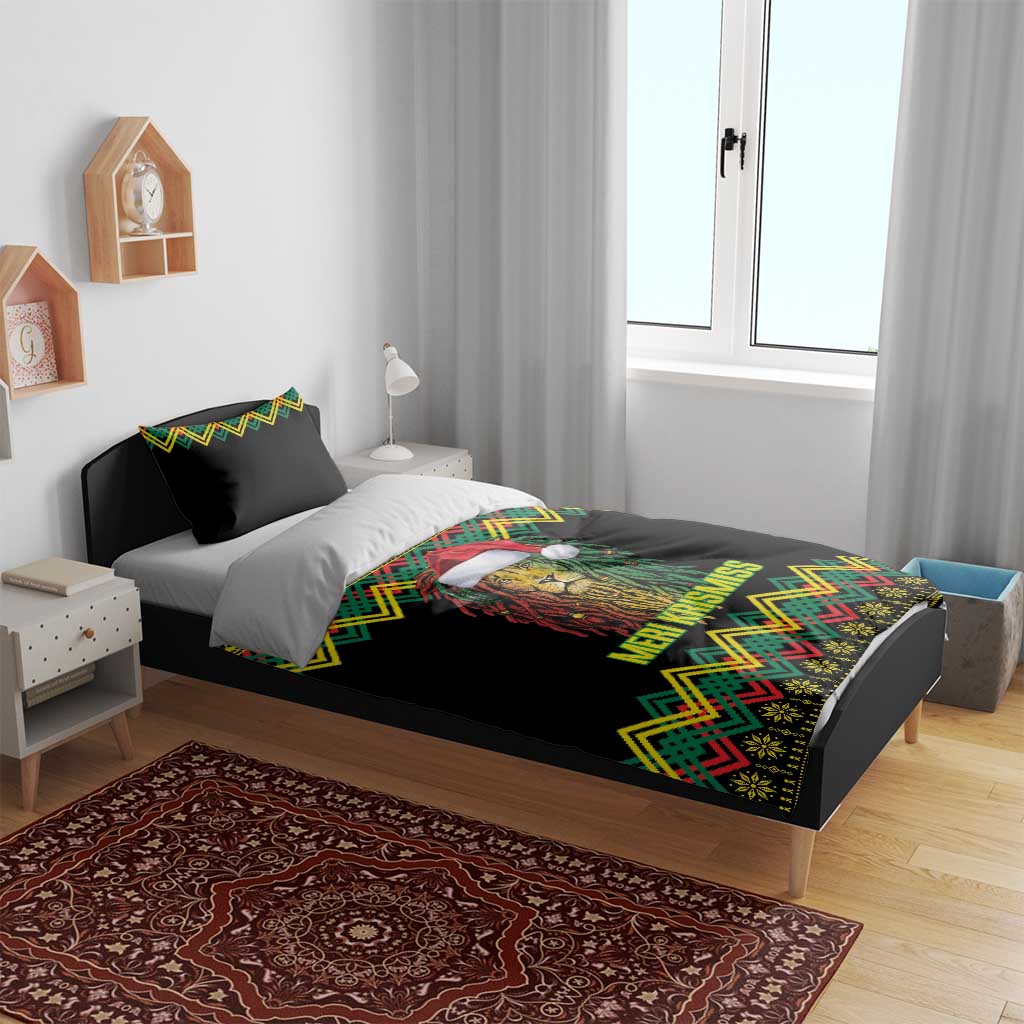 Black Jamaican Christmas Bedding Set Reggae Lion With Kente Pattern LT18