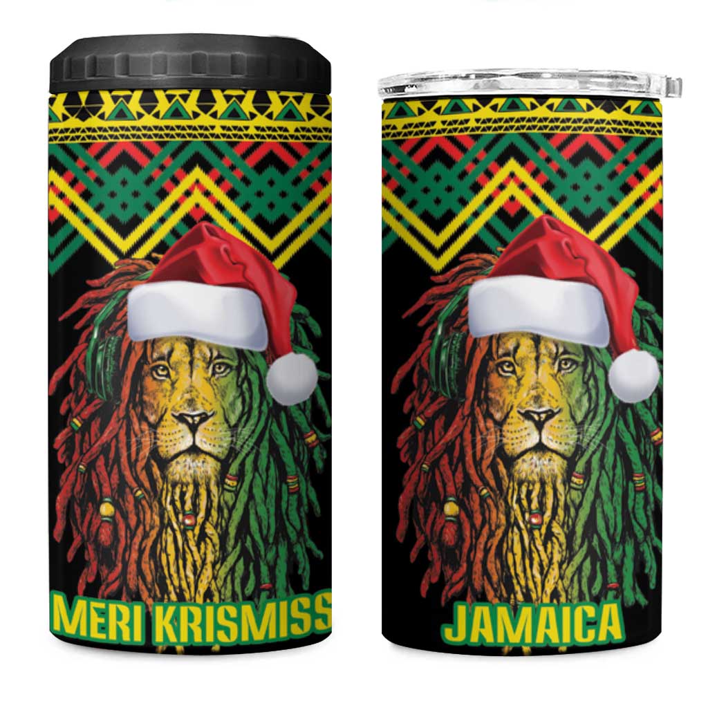 Black Jamaican Christmas 4 in 1 Can Cooler Tumbler Reggae Lion With Kente Pattern LT18