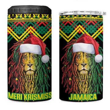 Black Jamaican Christmas 4 in 1 Can Cooler Tumbler Reggae Lion With Kente Pattern LT18