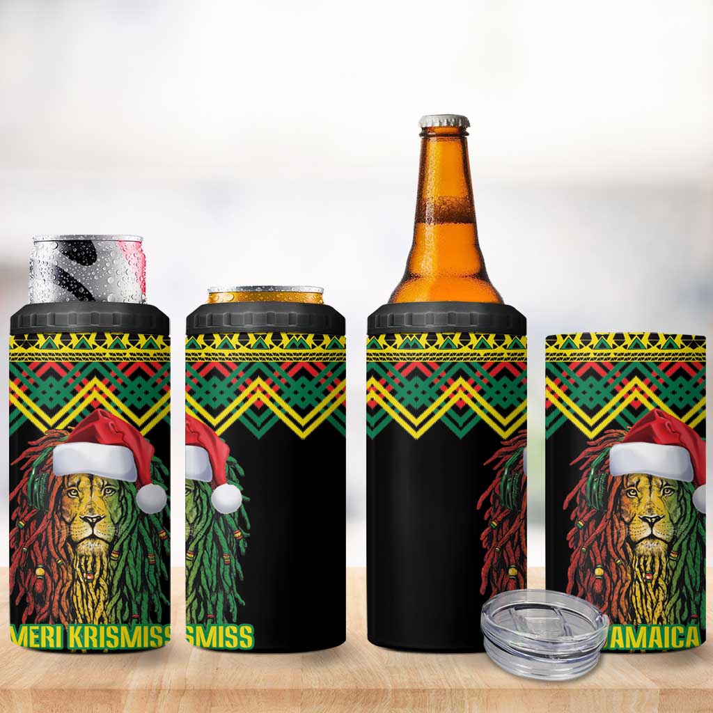 Black Jamaican Christmas 4 in 1 Can Cooler Tumbler Reggae Lion With Kente Pattern LT18