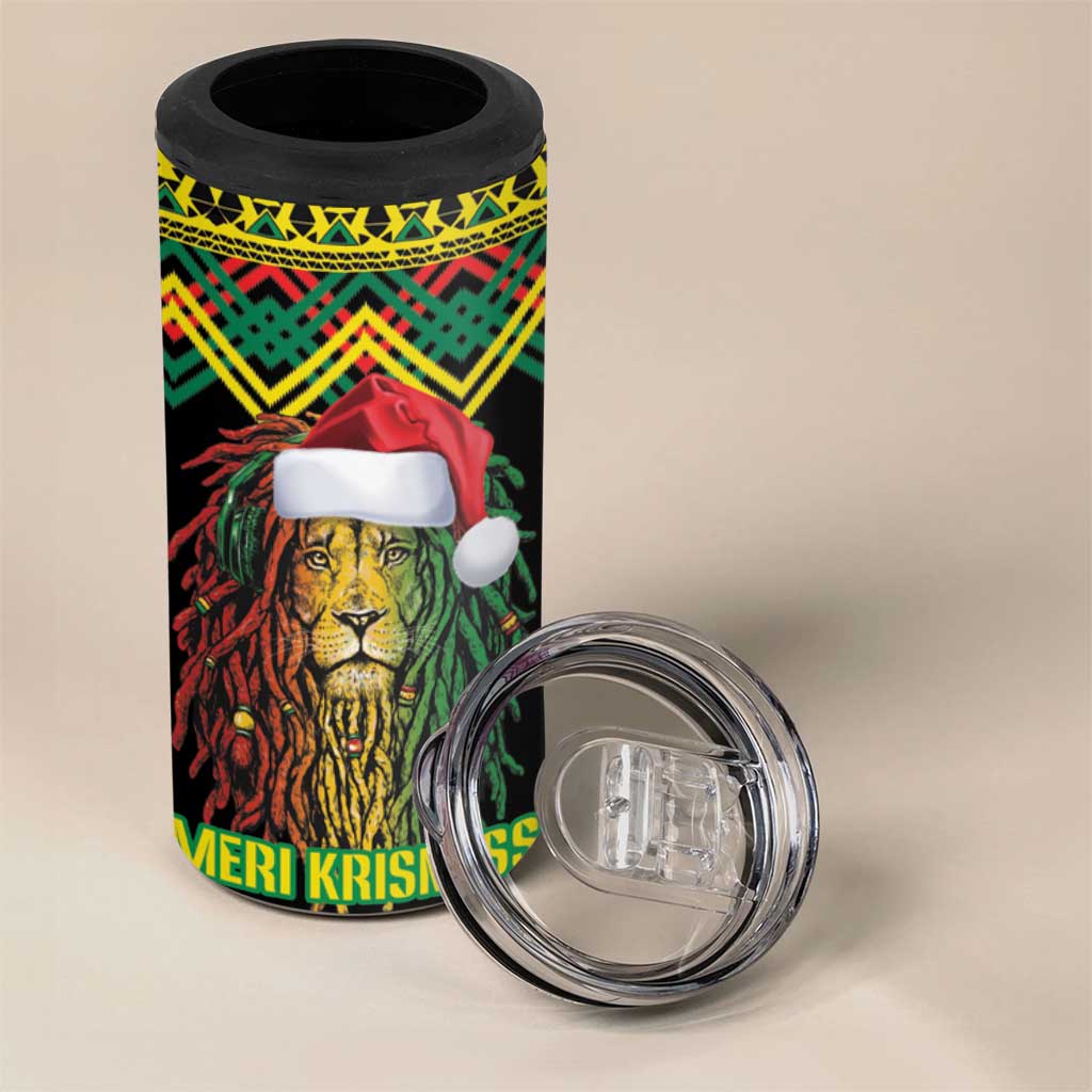 Black Jamaican Christmas 4 in 1 Can Cooler Tumbler Reggae Lion With Kente Pattern LT18