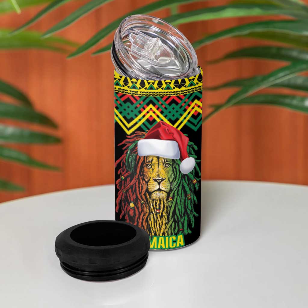 Black Jamaican Christmas 4 in 1 Can Cooler Tumbler Reggae Lion With Kente Pattern LT18