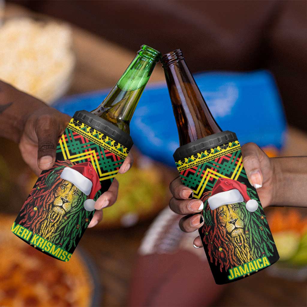 Black Jamaican Christmas 4 in 1 Can Cooler Tumbler Reggae Lion With Kente Pattern LT18