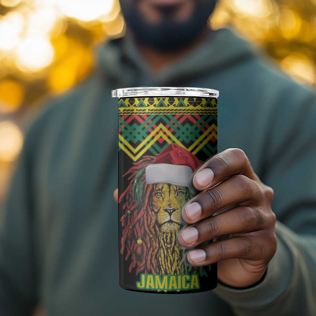 Black Jamaican Christmas 4 in 1 Can Cooler Tumbler Reggae Lion With Kente Pattern LT18