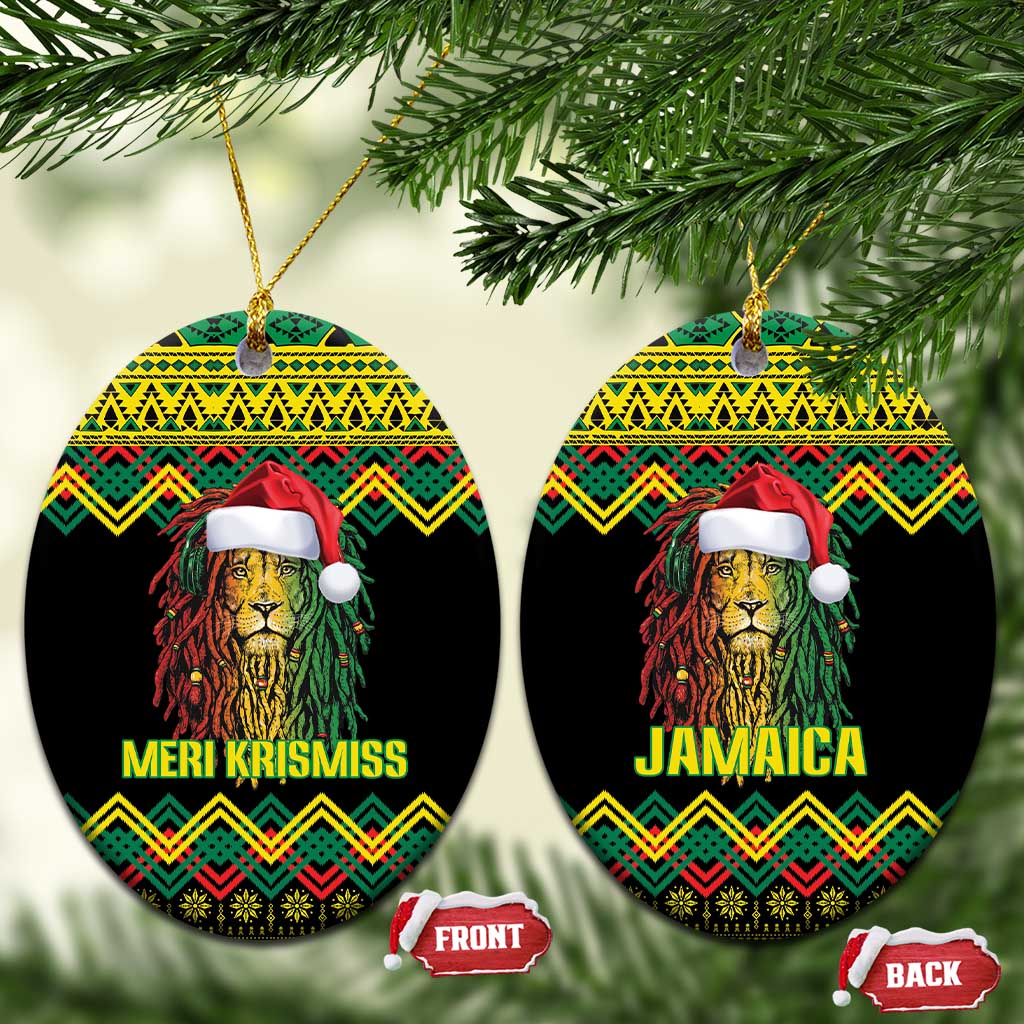 Jamaica Reggae Lion Christmas Ceramic Ornament Kente Pattern Meri Krismiss LT18